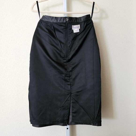 VTG SILVERLEAF Black Leather Pocket Snap Button Zipper Pencil Midi Skirt Sz 12 - Picture 5 of 16